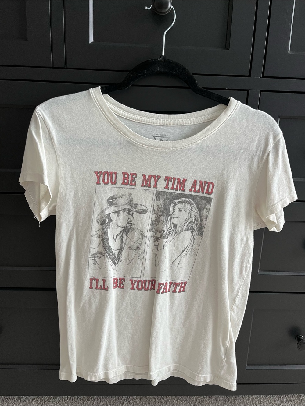 Lucky Brand Cream Graphic Tee with Red Lettering